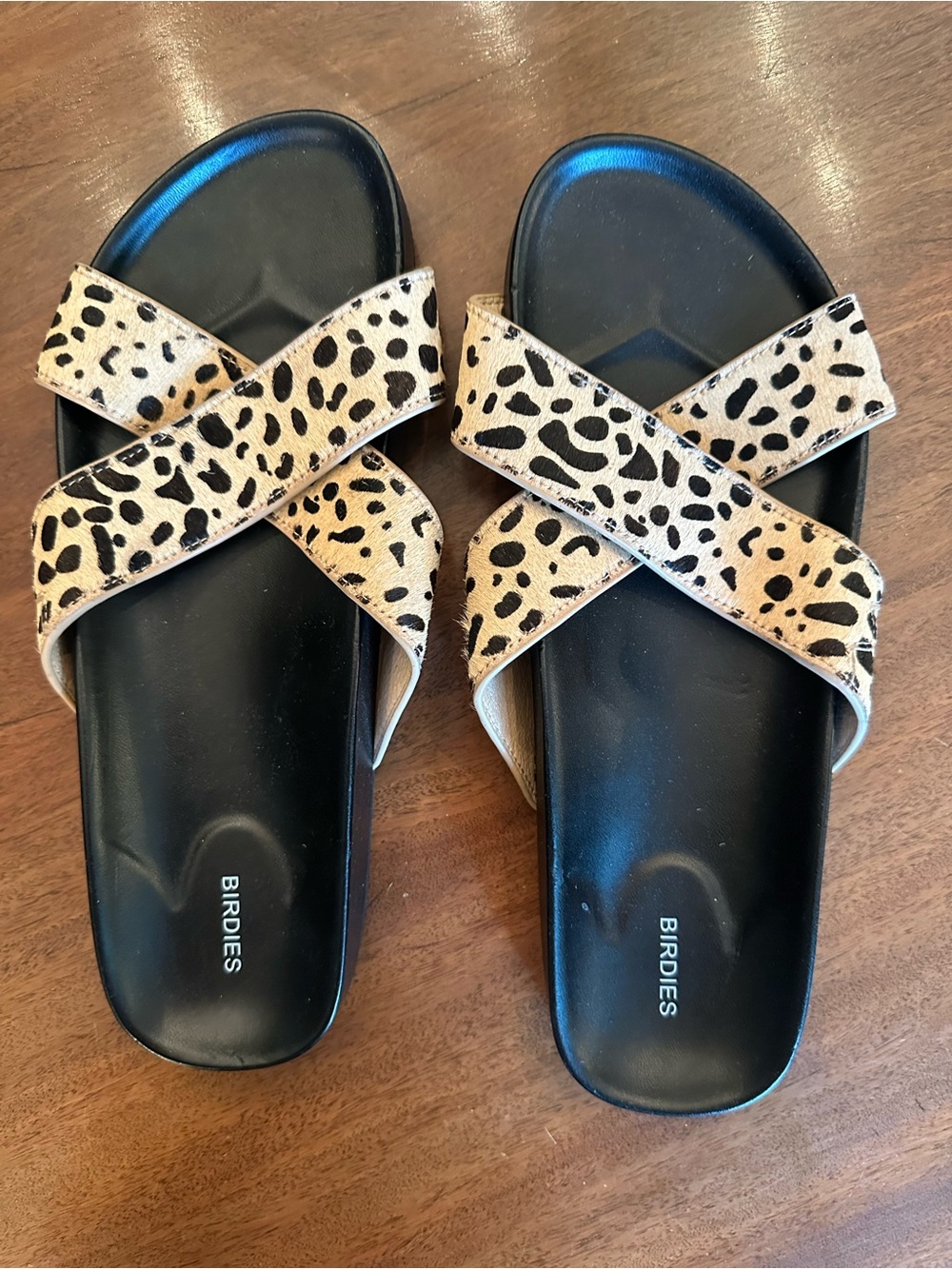 Birdies Leopard Crossover Slide Sandals - Black & Tan